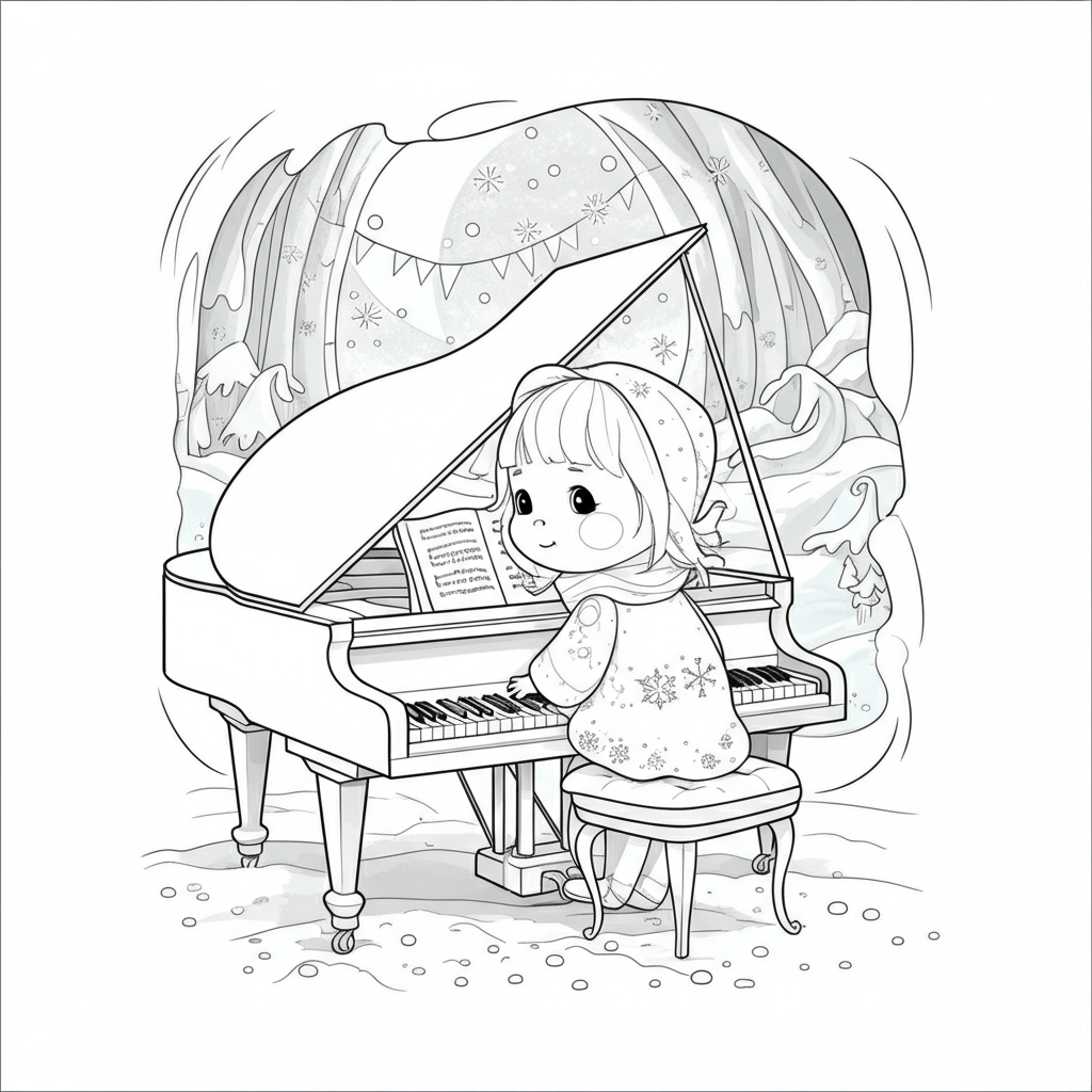Coloriage Étoiline et la Neige du Piano