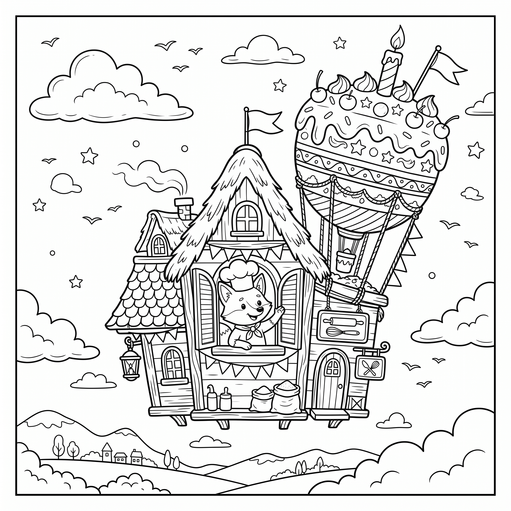 Coloriage Barnabé et le Gâteau-Montgolfière