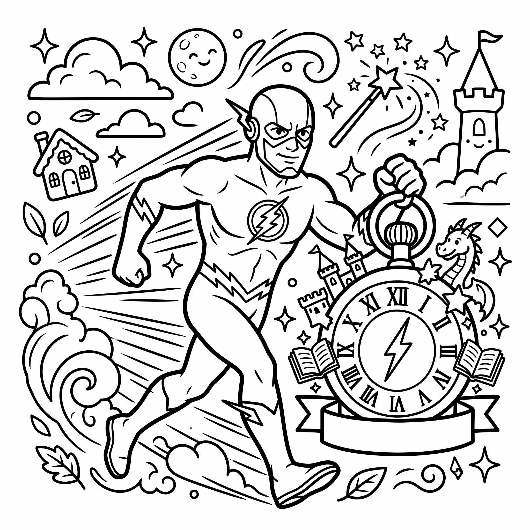 Coloriage Flash et le Chronomètre des Contes