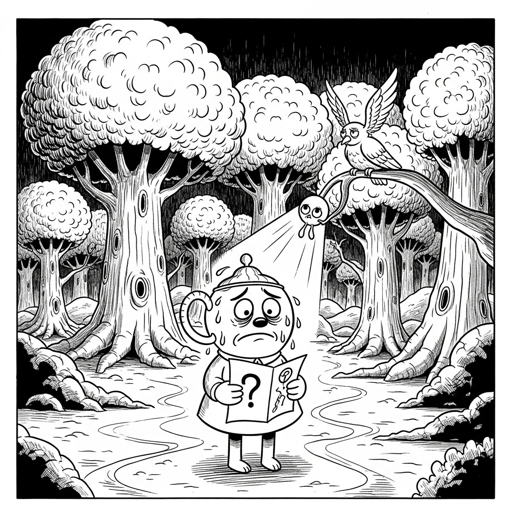 Coloriage Hugo la théière qui apprit à ne plus avoir peur du noir