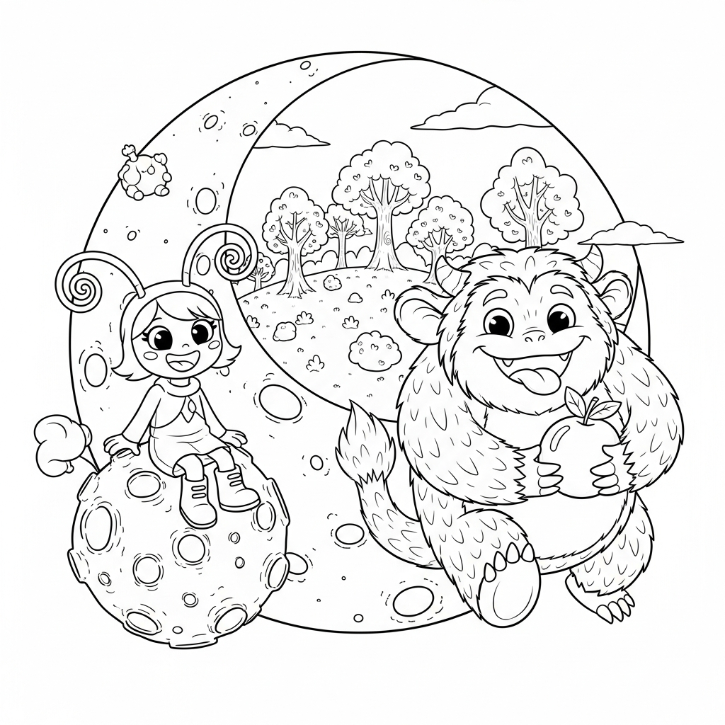 Coloriage Léa et le grand grognement dans la forêt de fromage