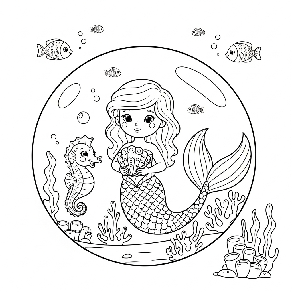 Coloriage La Sirène qui Bullait sous l'Eau