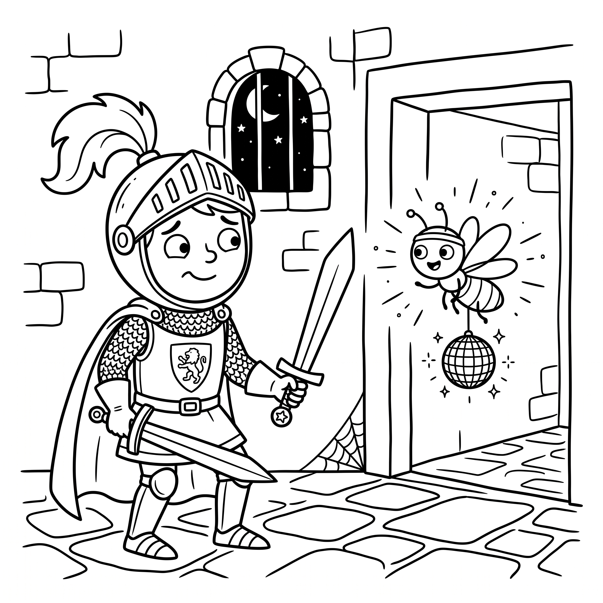 Coloriage Le Chevalier qui Avait Peur du Noir et la Luciole Disco