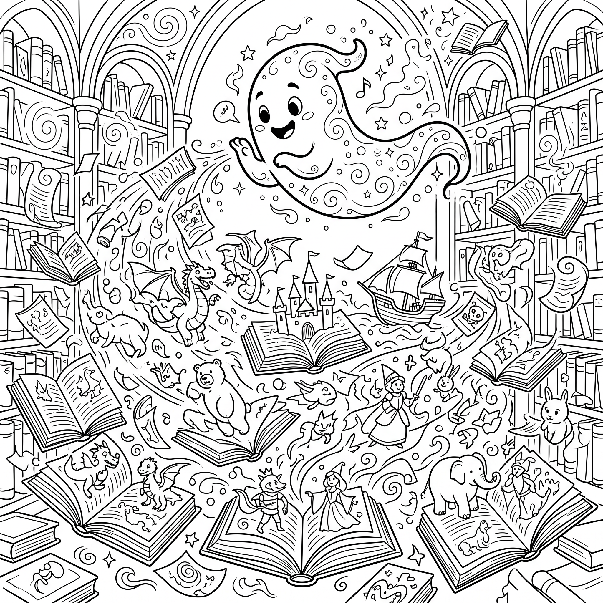 Coloriage Le Fantôme Chuchoteur et la Pagaille des Histoires