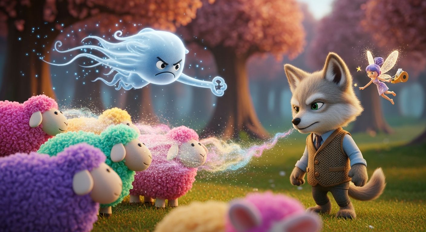 Le Loup, les Moutons Peluches et le Vent Oublie-Histoires