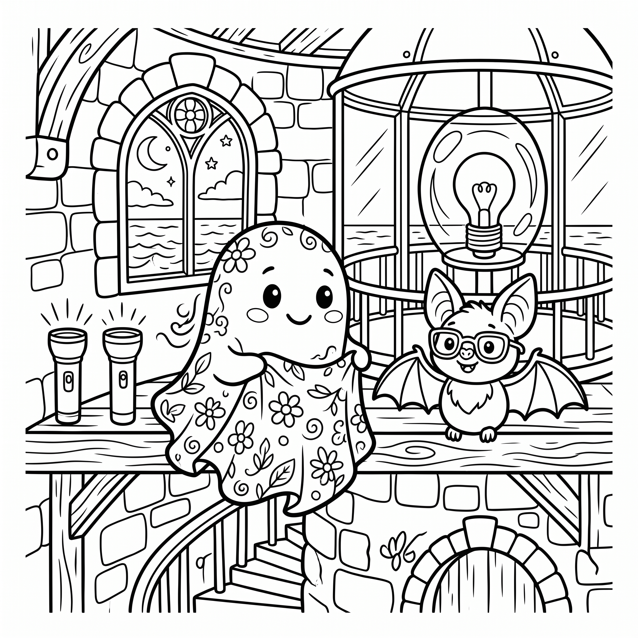 Coloriage Le Phare des Veilleuses et le Fantôme Trouillard