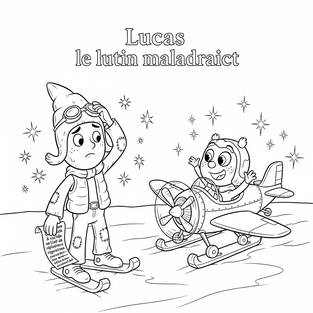 Coloriage Lucas le lutin et le petit avion qui voulait voir les étoiles