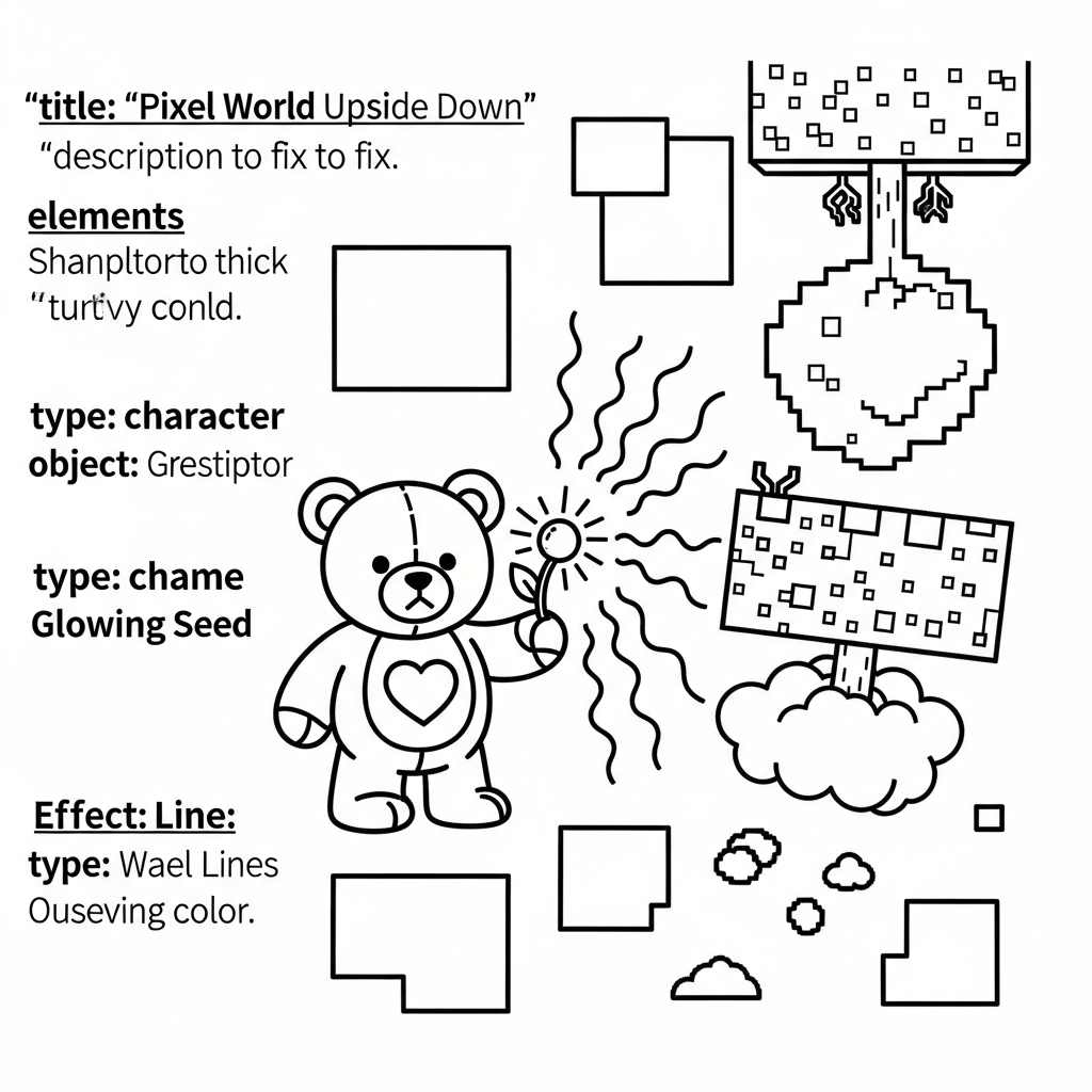 Coloriage Pixel l'ours en peluche et la journée qui marchait sur la tête