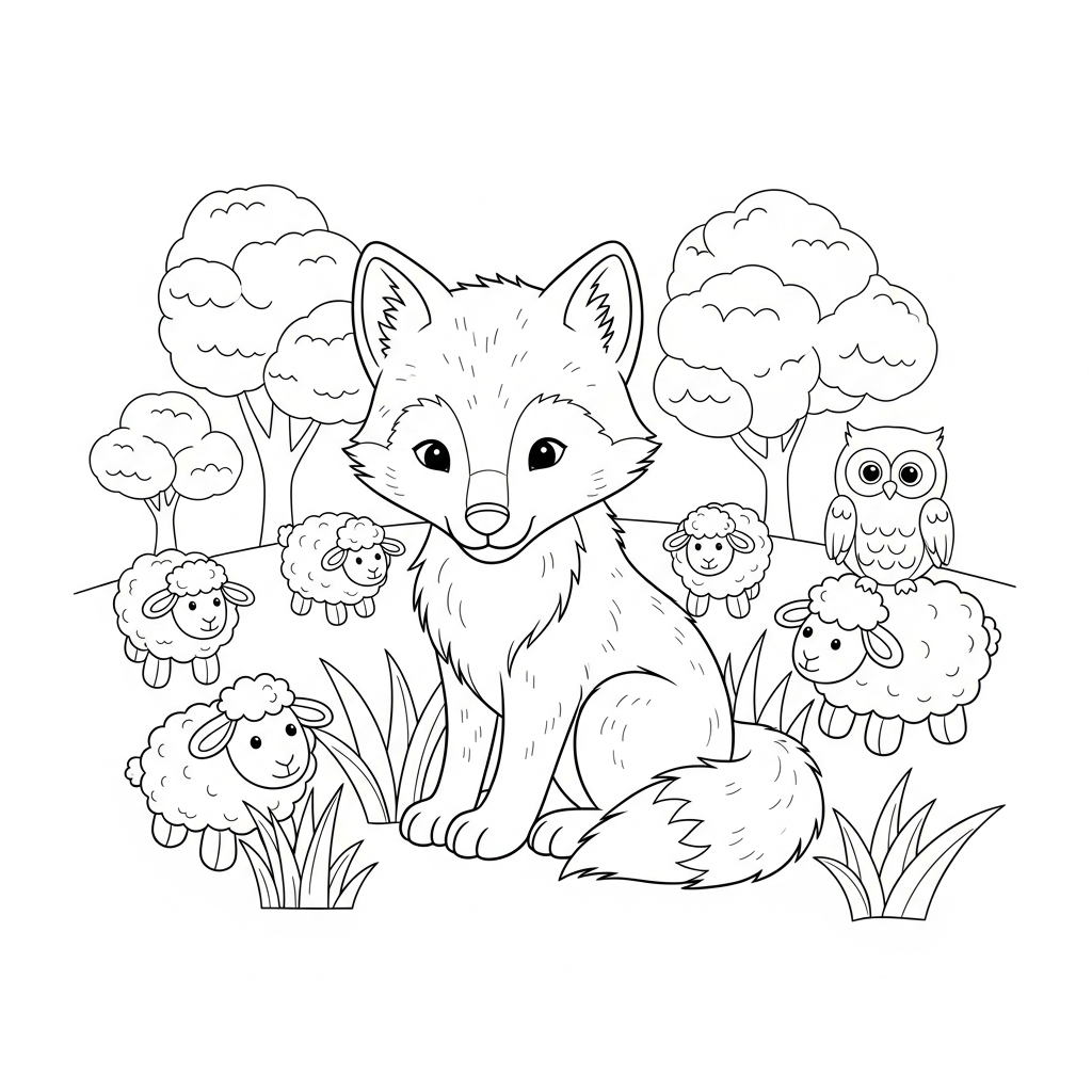 Coloriage Loupio et les Moutons de Rêve