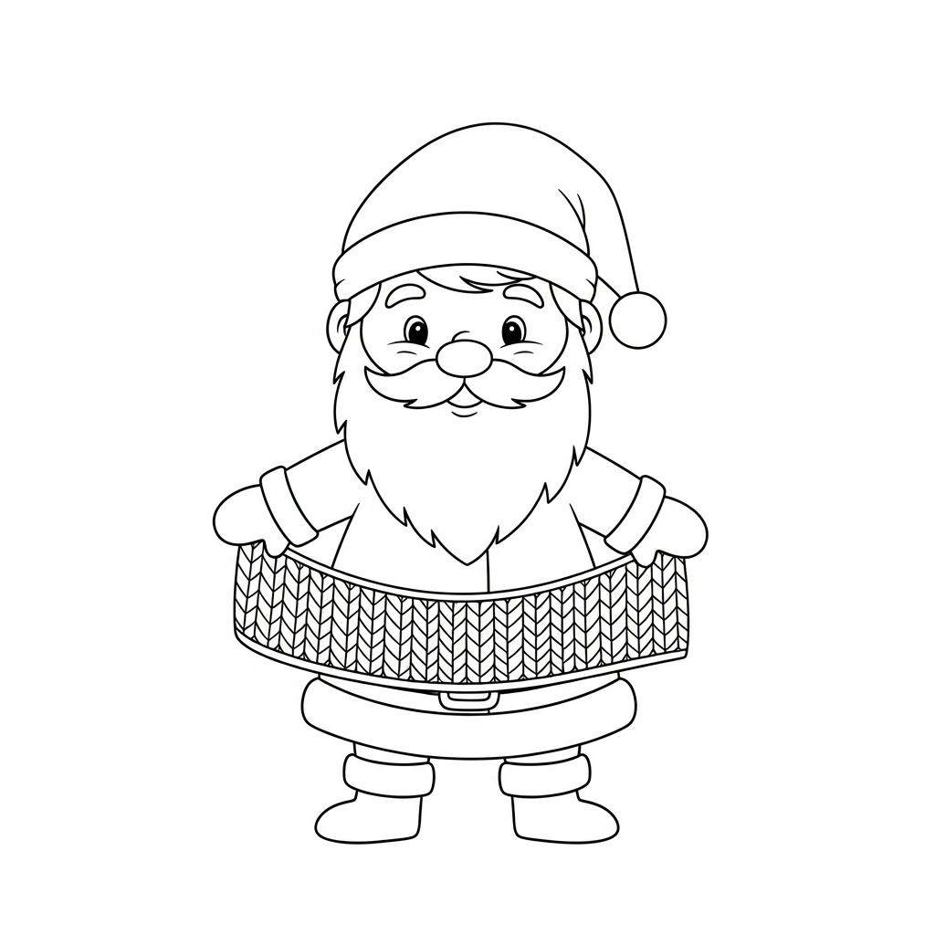 Coloriage Nicolas le Père Noël Curieux cherche son écharpe magique