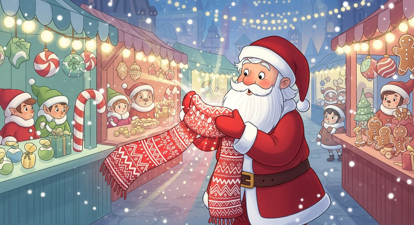 Nicolas le Père Noël Curieux cherche son écharpe magique