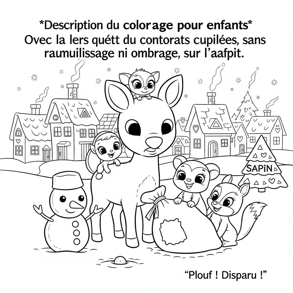 Coloriage Rudolph le fée des neiges cherche son sac de joie