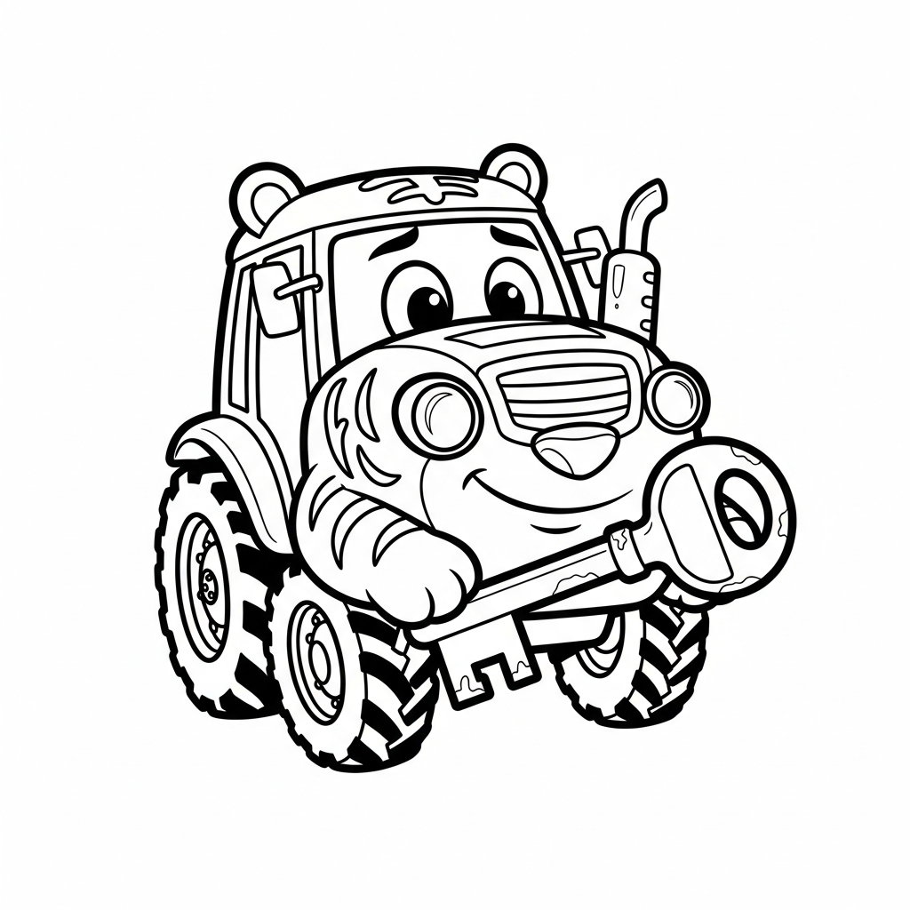 Coloriage Saperlipopette le tracteur-tigre sauve la forêt