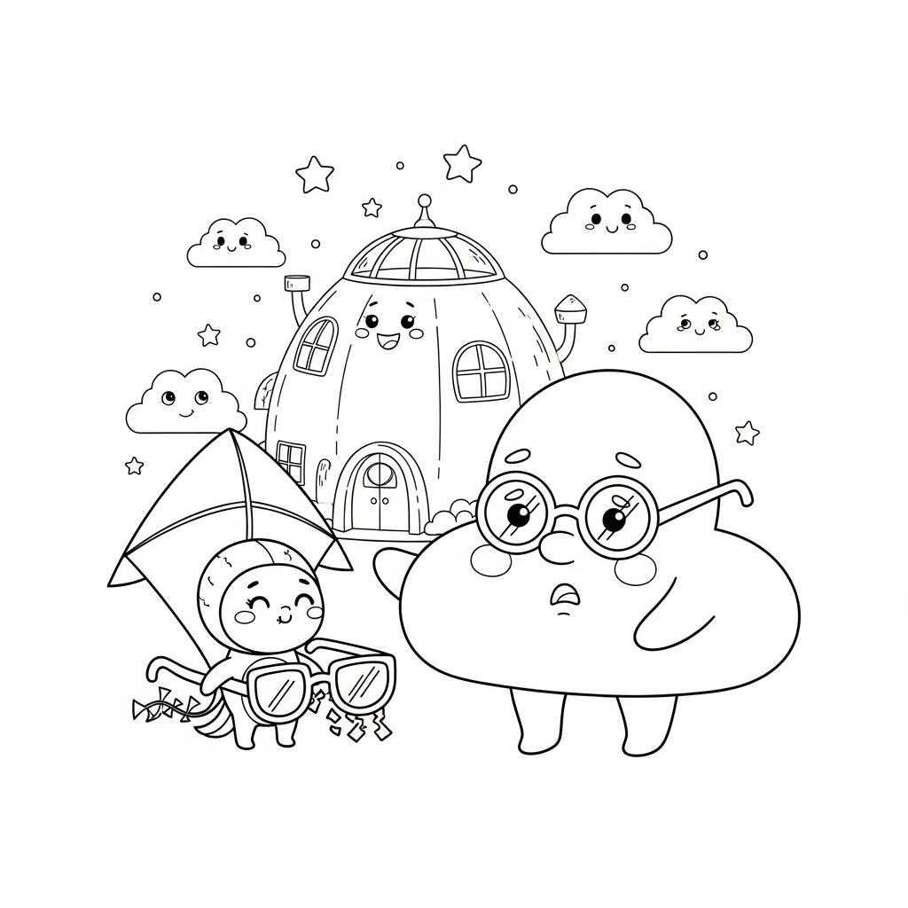 Coloriage Zou le cerf-volant qui a cassé les lunettes magiques